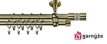 Kovové garnýže dvouřadé stropní 25 a 19mm - ROMA LANSO CRYSTAL mosaz